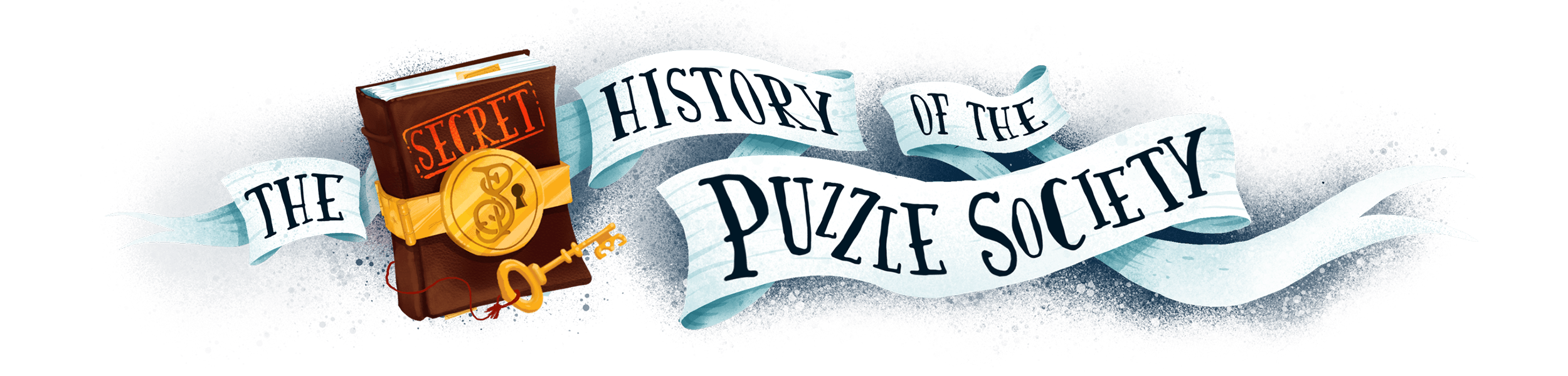 scrolling ribbon with the words the history of the puzzle society written on it